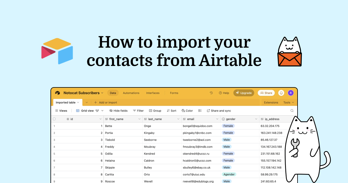 How to import your contacts from Airtable to Notocat