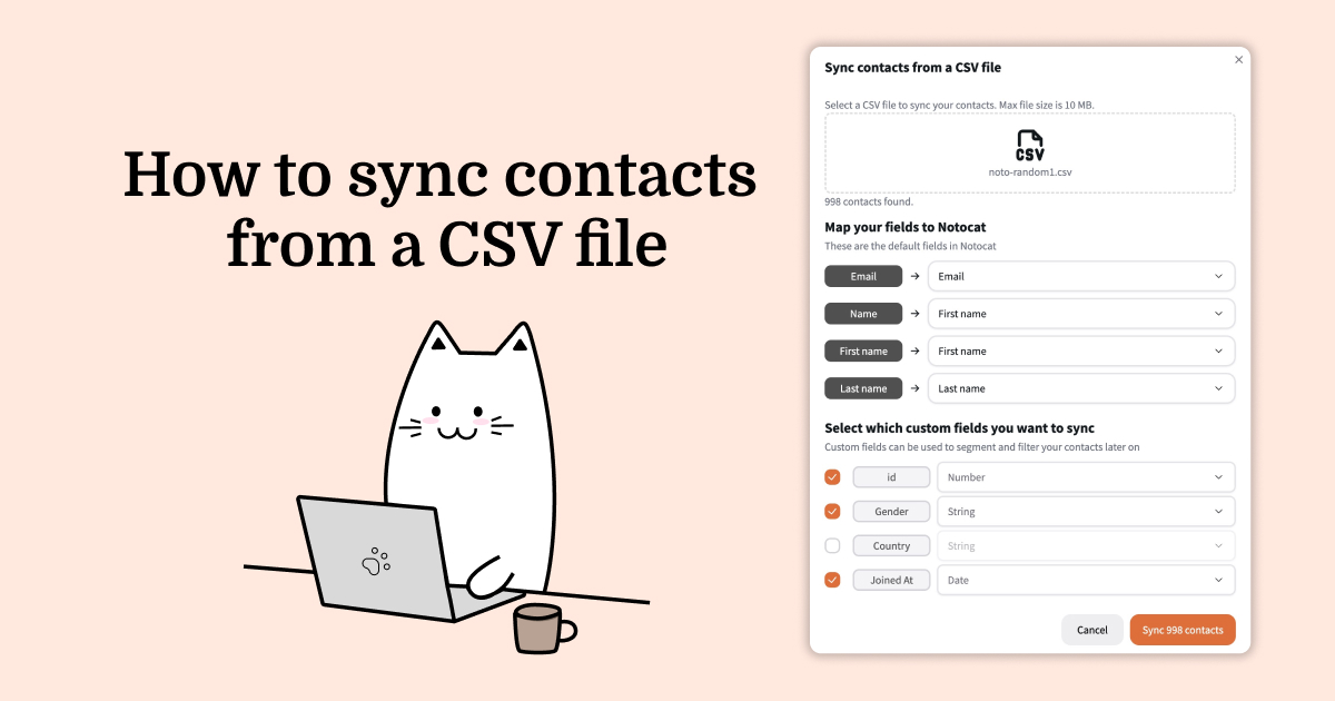 The Notocat CSV import screen.